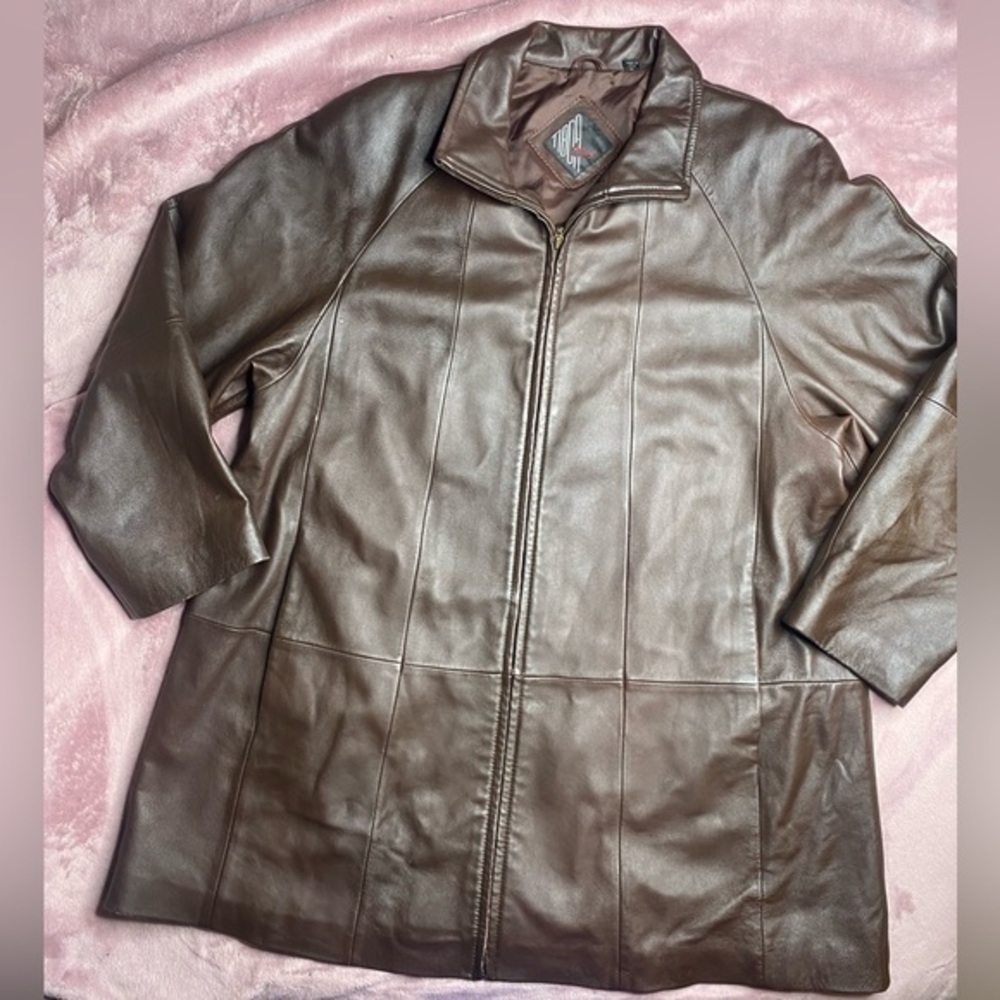 TIBOA leathers brown leather trench coat women’s size XL
